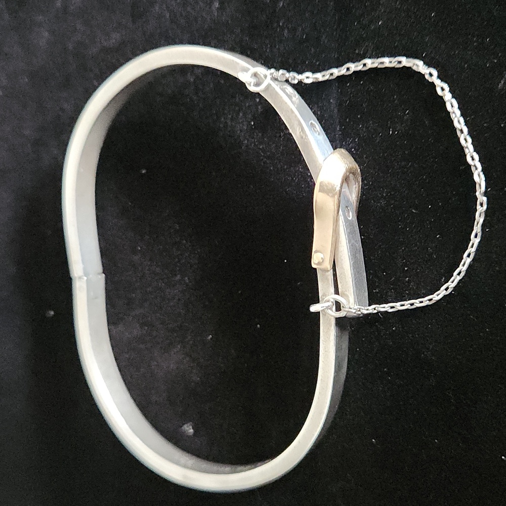 Solid Sterling Silver Latch Bracelet With Gold Ac… - image 4